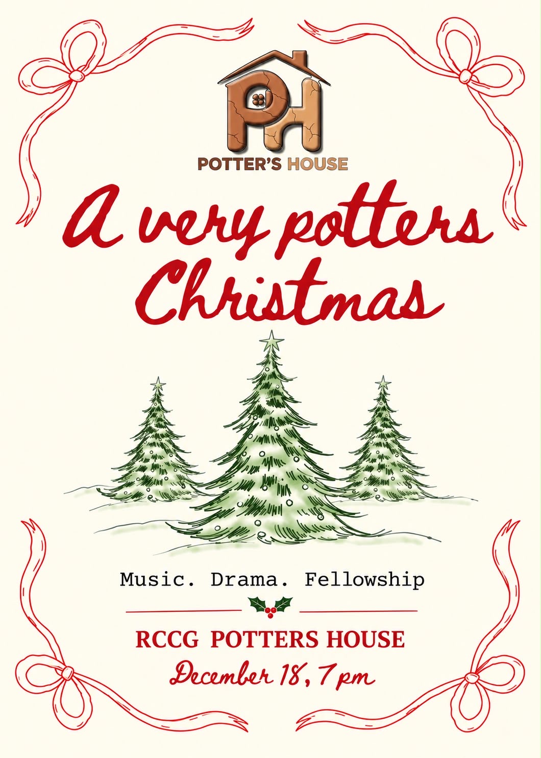 A Very Potter’s Christmas — music, drama, fellowship; December 18 at 7 PM